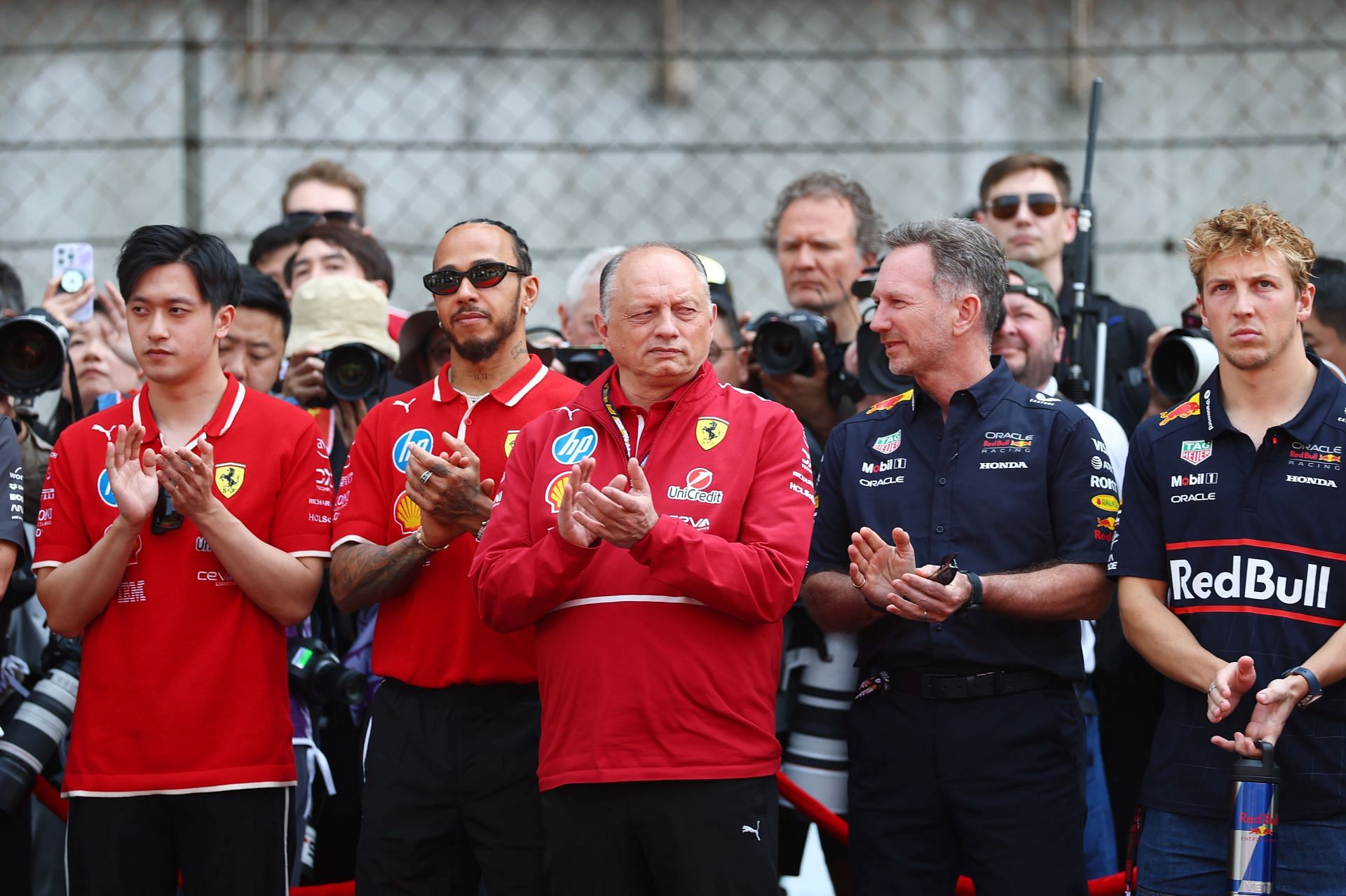 Lewis Hamilton with Frederic Vasseur and Christian Horne at the F1 Grand Prix Of China - Source: Getty
